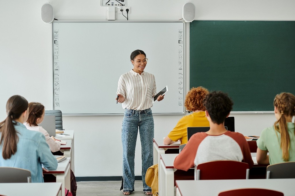 teacher in front of her class