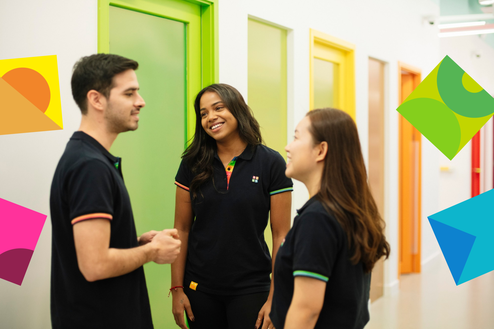teaching staff talking in the school corridor